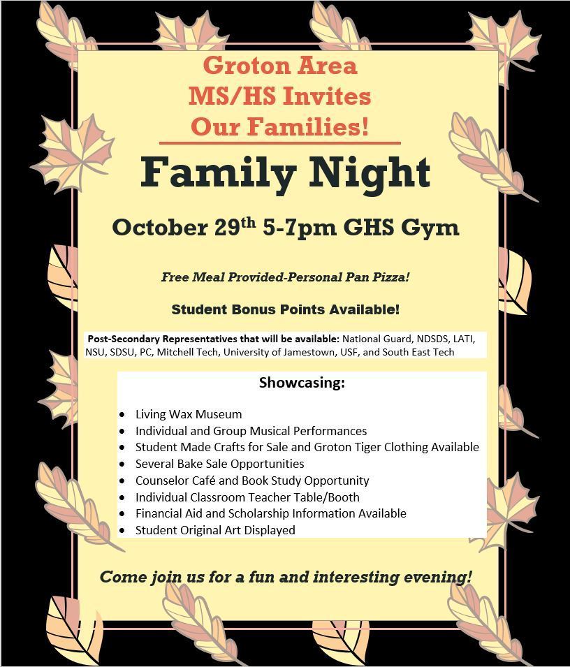 Family Night at Groton Area MS/HS GHS Gym