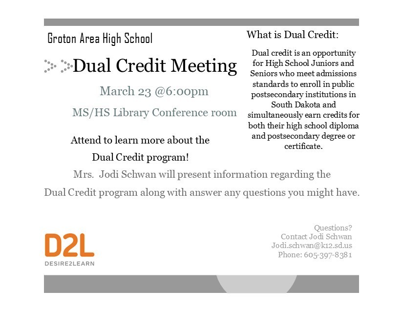 Dual Credit Presentation March 23rd at 6pm
