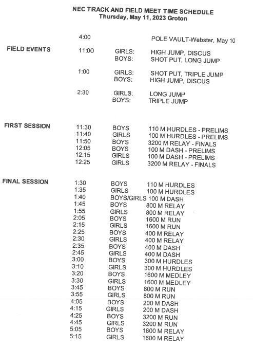 NEC Track Schedule